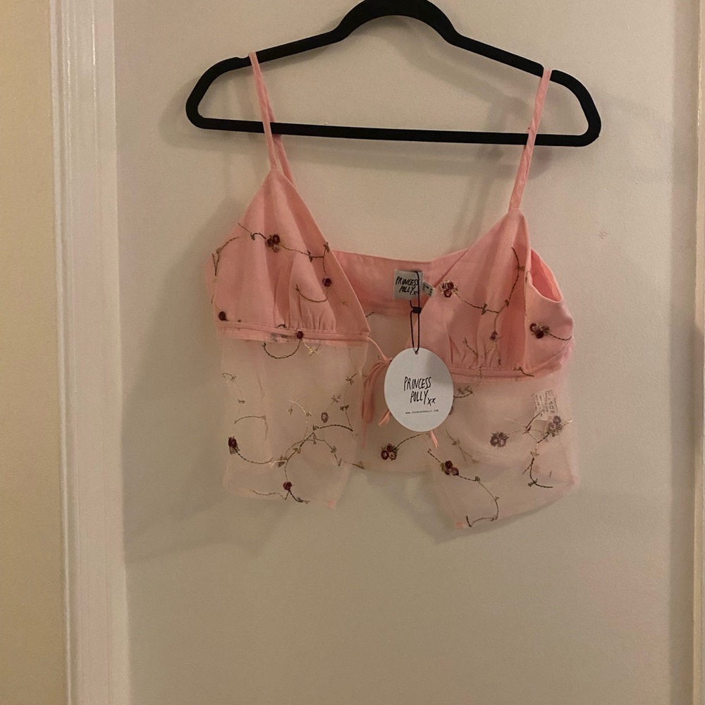 Princess Polly Pink Floral Sheer Tie-Front Crop Top